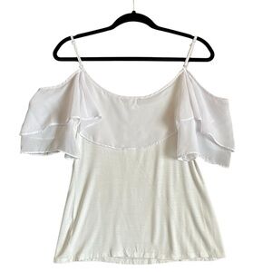 Venus White Cold Shoulder Ruffle Blouse Top